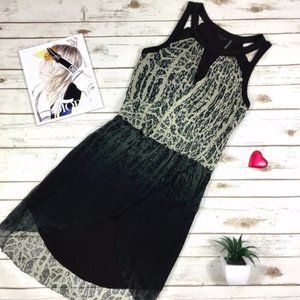 Babakul Green Black Animal Print Hi-Lo Silk Dress